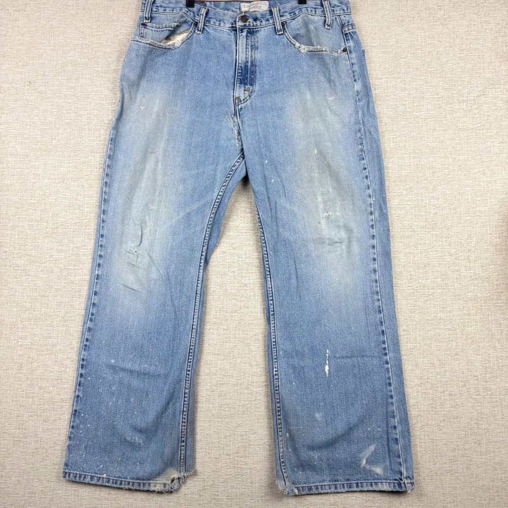 Y2K Levi Strauss Signature Mens Low Loose Boot Jeans BlueDenim 36x30 Distressed